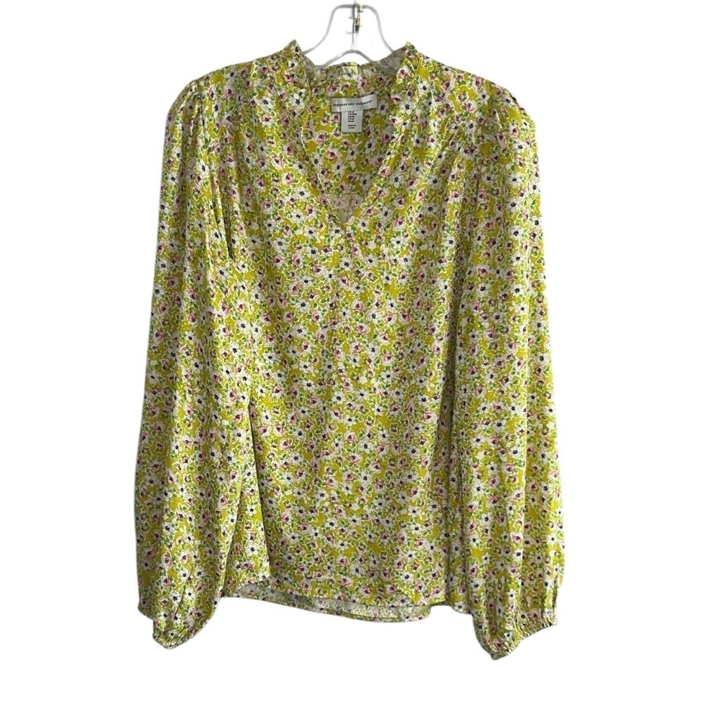 cupcakes & cashmere Green Floral Puff Sleeve Blouse Size M - Picture 2 of 9